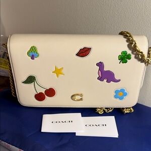 Authentic Coach Cream Crossbody Bag with Colorful Patches